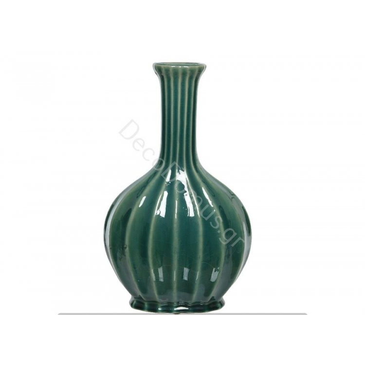 ΒΑΖΟ ΔΙΑΚΟΣΜΗΤΙΚΟ ΒΕΡΑΜΑΝ-ΠΡΑΣΙΝΟ ΜΕ ΚΑΘΕΤΕΣ ΑΝΑΦΛΥΦΕΣ ΓΡΑΜΜΕΣ Γυαλί 17.5*10*Υ28 ΕΚ.