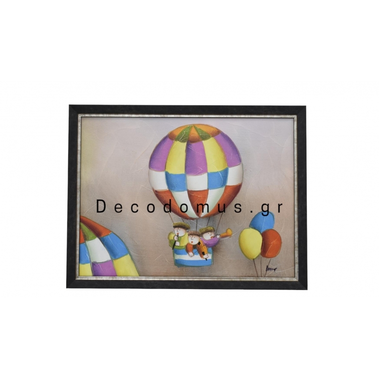ΠΙΝΑΚΑΣ ΧΕΙΡΟΠΟΙΗΤΟΣ ΖΩΓΡΑΦΙΚΗΣ ΑΕΡΟΣΤΑΤΟ ΜΕ ΜΟΥΣΙΚΟΥΣ ΜΠΑΛΟΝΙΑ ΚΑΙ ΜΑΥΡΗ ΚΟΡΝΙΖΑ Ξύλο 44*34