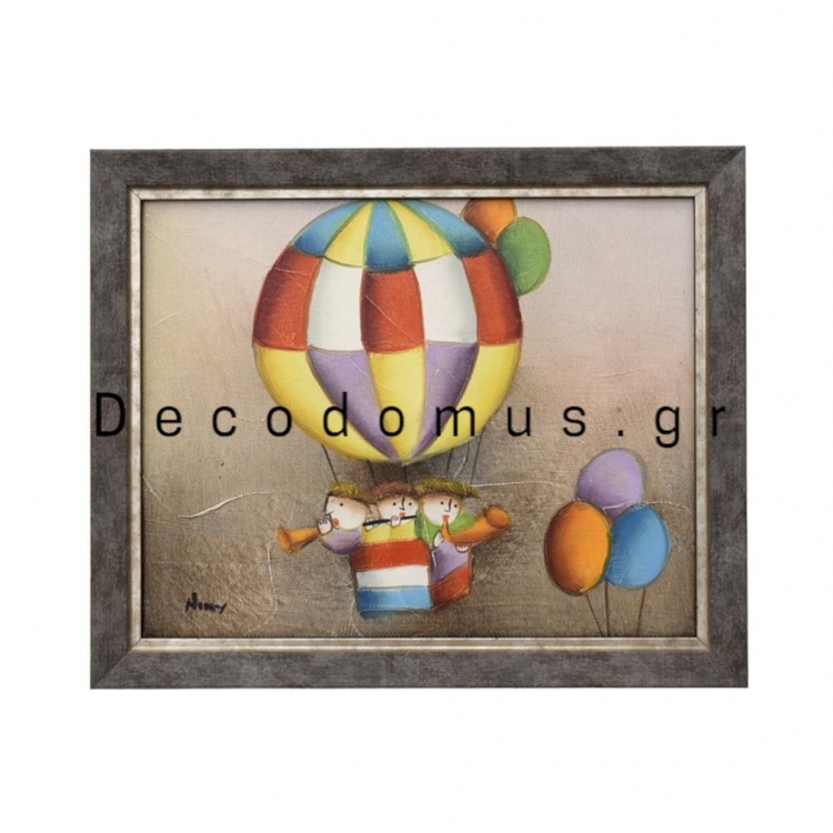 ΠΙΝΑΚΑΣ ΖΩΓΡΑΦΙΚΗΣ `` ΜΟΥΣΙΚΟΙ ΠΑΝΩ ΣΤΟ ΑΕΡΟΣΤΑΤΟ `` ΕΛΑΙΟΓΡΑΦΙΑ ΜΕ ΞΥΛΙΝΗ ΓΚΡΙ ΚΟΡΝΙΖΑ Ξύλο 24*29