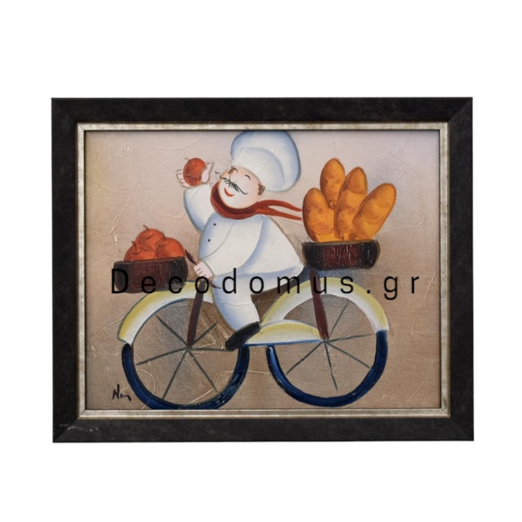 ΠΙΝΑΚΑΣ ΖΩΓΡΑΦΙΚΗΣ `` ΦΟΥΡΝΑΡΗΣ ΣΤΟ ΠΟΔΗΛΑΤΟ `` ΕΛΑΙΟΓΡΑΦΙΑ ΜΕ ΞΥΛΙΝΗ ΜΑΥΡΗ ΚΟΡΝΙΖΑ Ξύλο 29*24