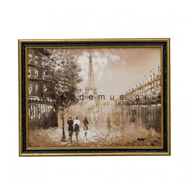 ΠΙΝΑΚΑΣ ΖΩΓΡΑΦΙΚΗΣ ΕΛΑΙΟΓΡΑΦΙΑ ΠΥΡΓΟΣ ΤΟΥ ΑΙΦΕΛ ΜΕ ΞΥΛΙΝΗ ΜΑΥΡΗ ΚΟΡΝΙΖΑ ΜΕ ΧΡΥΣΟ Ξύλο 45*35