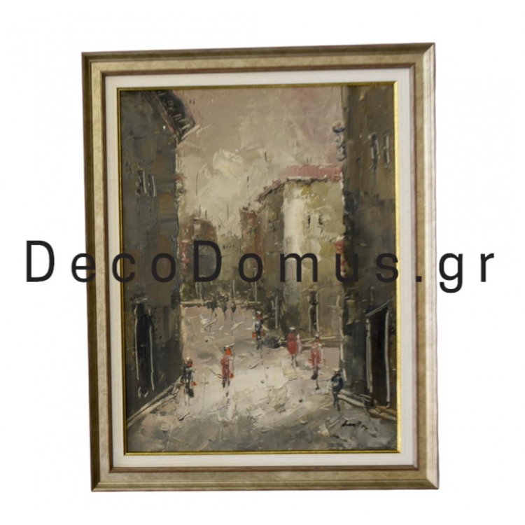 ΠΙΝΑΚΑΣ ΖΩΓΡΑΦΙΚΗΣ ΕΛΑΙΟΓΡΑΦΙΑ ΣΚΗΝΕΣ ΔΡΟΜΟΥ ΜΕ ΕΝΤΟΝΑ ΧΡΩΜΑΤΑ ΚΑΙ ΞΥΛΙΝΗ ΑΣΗΜΟΧΡΥΣΗ ΚΟΡΝΙΖΑ Ξύλο 37*47