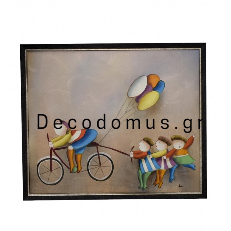 ΠΙΝΑΚΑΣ ΠΟΛΥΧΡΩΜΟΣ ΖΩΓΡΑΦΙΚΗΣ ``ΠΑΙΧΝΙΔΙ ΣΤΗΝ ΓΕΙΤΟΝΙΑ`` ΕΛΑΙΟΓΡΑΦΙΑ ΜΕ ΞΥΛΙΝΗ ΜΑΥΡΗ ΚΟΡΝΙΖΑ Ξύλο 64*55