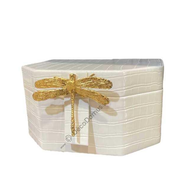 ΧΕΙΡΟΠΟΙΗΤΟ ΔΙΑΚΟΣΜΗΤΙΚΟ ΛΕΥΚΟ ΚΟΥΤΙ ΔΕΡΜΑΤΙΝΟ ΜΕ ΧΡΥΣΗ ΛΙΒΕΛΟΥΛΑ Μέταλλο 20.5x19xh11