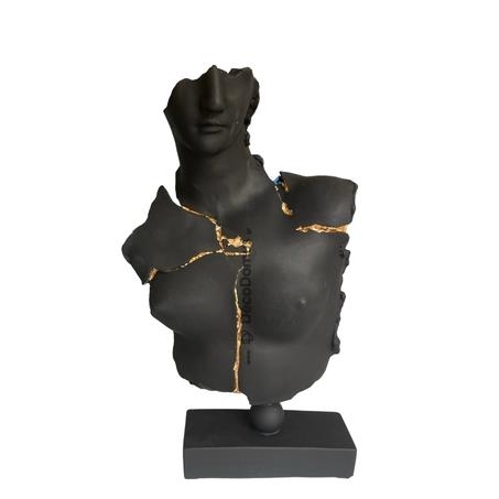 ΧΕΙΡΟΠΟΙΗΤΟ ΔΙΑΚΟΣΜΗΤΙΚΟ ΓΥΝΑΙΚΕΙΑ ΦΙΓΟΥΡΑ ΜΑΥΡΗ ΜΕ ΦΥΛΛΟ ΧΡΥΣΟΥ Συνθετικό 23x15xh38