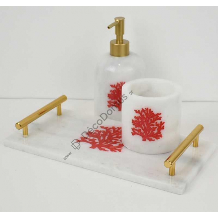 ΧΕΙΡΟΠΟΙΗΤΟ ΜΑΡΜΑΡΙΝΟ ΣΕΤ 3 ΤΜΧ ΜΕ ΚΟΚΚΙΝΟ ΚΟΡΑΛΙ Μέταλλο 30x15xh18