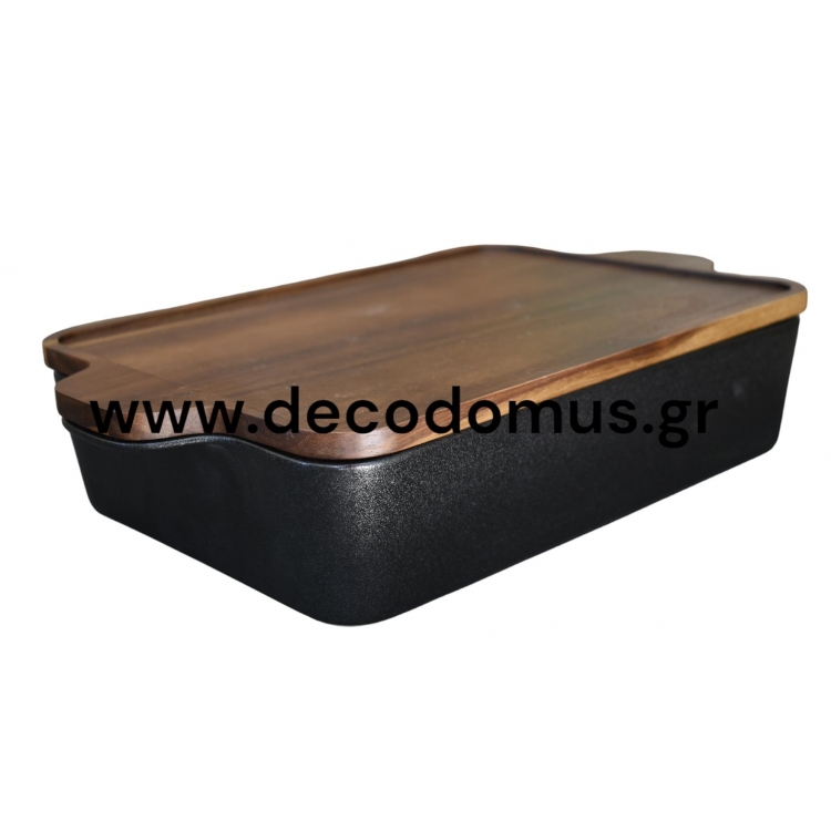 ΠΥΡΙΜΑΧΟ ΜΑΥΡΟ ΜΑΤ ΜΕ ΞΥΛΙΝΟ ΚΑΠΑΚΙ - ΒΑΣΗ ΑΠΟ ΑΚΑΚΙΑ Πορσελάνη 36.5*22*8Y