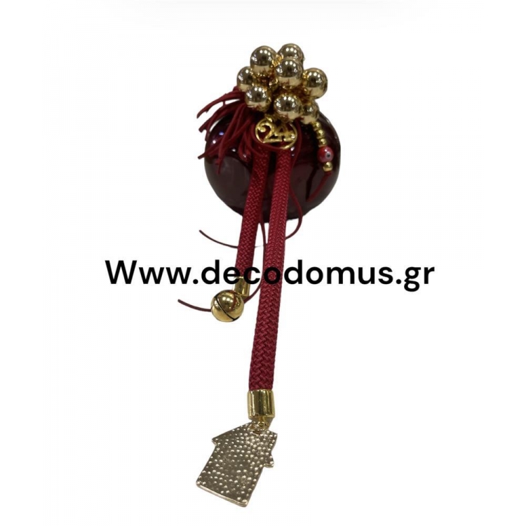 ΡΟΔΙ ΚΟΚΚΙΝΟ ΜΕ ΧΡΥΣΕΣ ΜΠΑΛΕΣ ΚΑΙ ΚΟΡΔΟΝΙ 2024 Γυαλί Φ13*15Υ