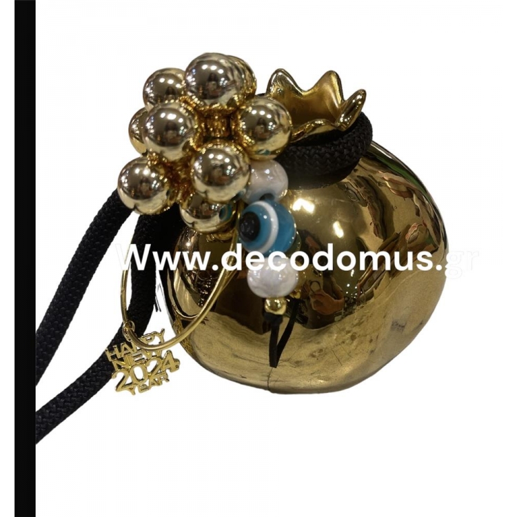 ΡΟΔΙ ΧΡΥΣΟ ΜΕ ΜΑΥΡΟ ΚΟΡΔΟΝΙ ΜΕ ΧΡΥΣΕΣ ΜΠΑΛΕΣ 2024 Γυαλί Φ15*17Υ