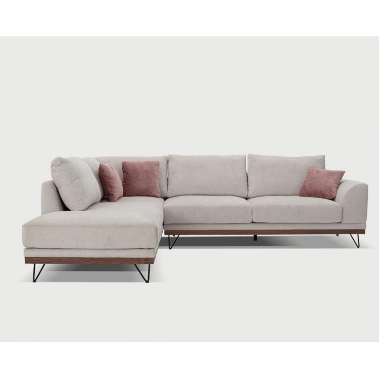 Γωνιακός καναπές VM- RENE με ξύλινη μπάζα, αποσπώμενα- πλενόμενα καλύμματα έδρας και πλάτης με επιλογή υφάσματος 290x240x98 Ξύλο Μ2.9Π2.4Υ0.98