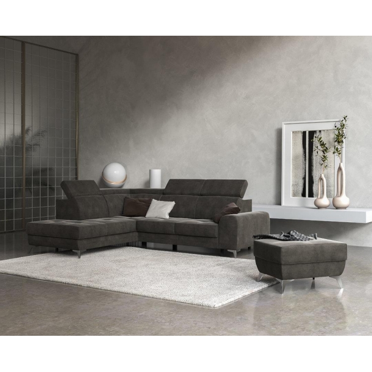 Γωνιακός καναπές με κρεβάτι Diego Γκρι Δεξιάς φορά 288x230x102εκ. Μελαμίνη Μ2.88Π2.30Υ0.85