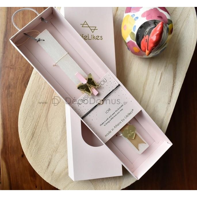 Χειροποίητη Αρωματική Λαμπάδα LOVE με βραχιόλι και ευχές ροζ κουτί Αρωματικό Κερί Μ0.025Π0.015Υ0.25