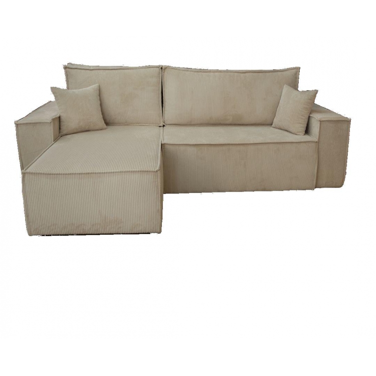 Αμφίδρομος γωνιακός καναπές MD-BASEL με κρεβάτι και αποθηκευτικό χώρο 255*170 κρεμ κοτλέ Μελαμίνη Μ2.55Π1.70Υ0.95