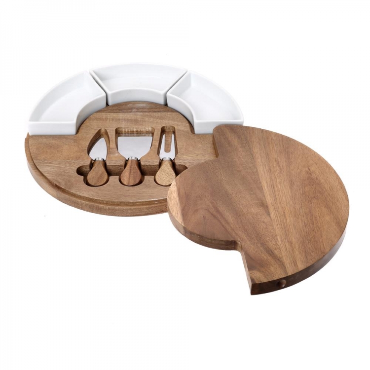 ΞΥΛΙΝΟ ΠΛΑΤΟ  GOURMET ΜΕ TPIA ΜΑΧΑΙΡΙΑ ΤΥΡΙΟΥ ΚΑΙ TPIA ΜΠΩΛ ΠΟΡΣΕΛΑΝΗΣ Πορσελάνη Φ0.30*Υ0.02