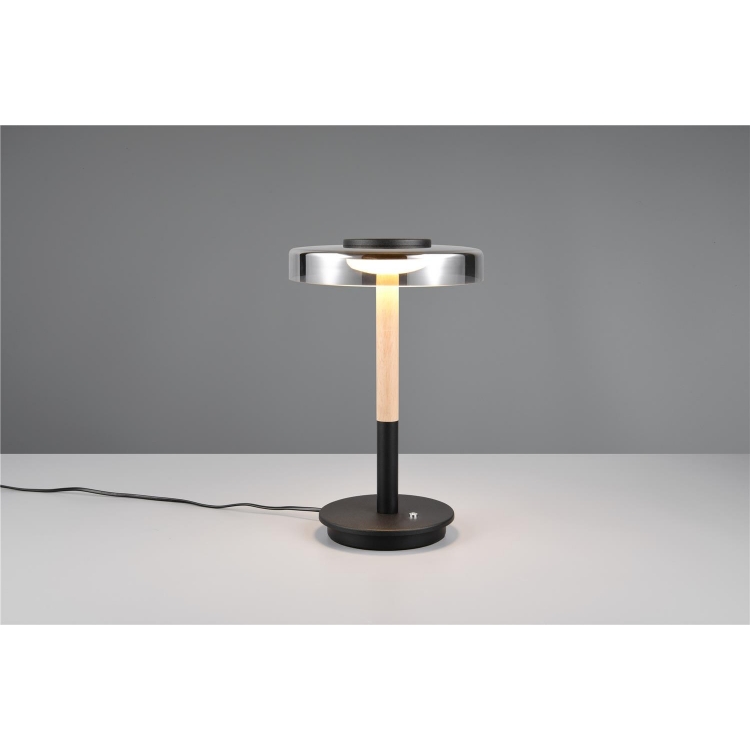 ΕΠΙΤΡΑΠΕΖΙΟ ΦΩΤΙΣΤΙΚΟ ΜΑΥΡΟ ΜΑΤ ΜΕ ΞΥΛΟ ΚΑΙ ΦΙΜΕ ΓΥΑΛΙ CELESTE TRIO Μέταλλο Φ0.22*Υ0.35