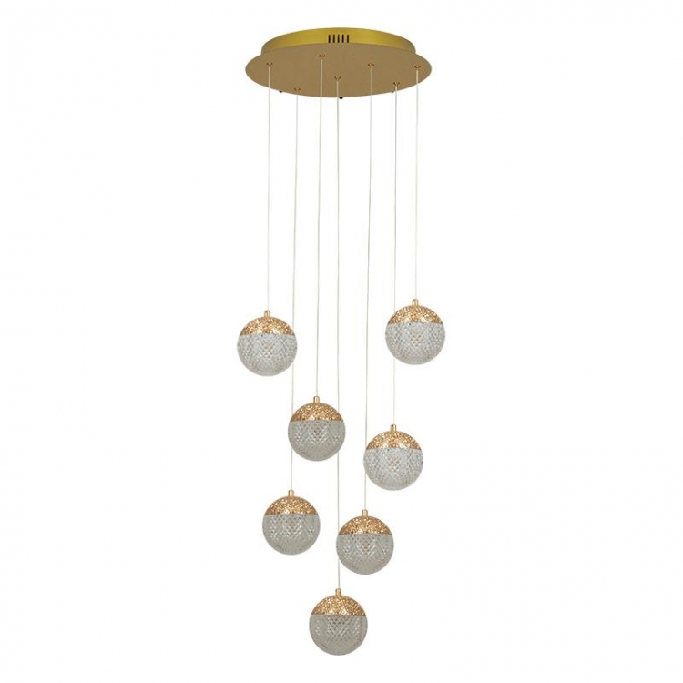 ΚΡΕΜΑΣΤΟ LED ΦΩΤΙΣΤΙΚΟ 7ΦΩΤΟ 52W 3000K TRIAC ΧΡΥΣΟ ΑΛΟΥΜΙΝΙΟ-ΑΚΡΥΛΙΚΟ Αλουμίνιο Φ0.40*Υ2.00