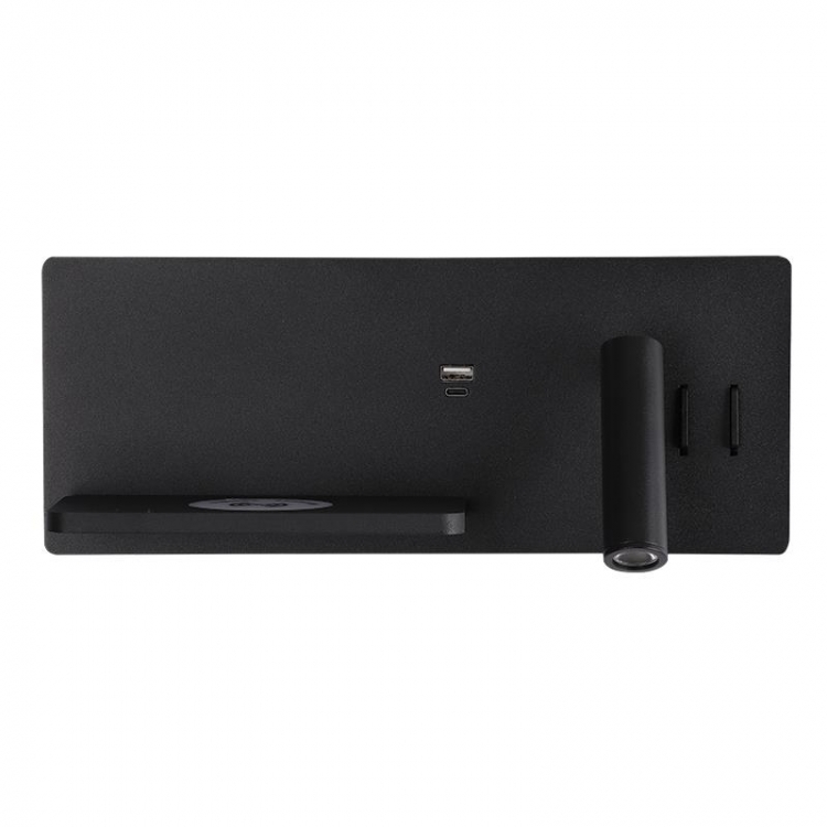 ΦΩΤΙΣΤΙΚΟ ΑΝΑΓΝΩΣΗΣ LED ΤΟΙΧΟΥ 3W + 6W ΠΑΝΩ ΦΩΣ 3000K ΜΑΥΡΟ ΦΟΡΤΙΣΤΗΣ USB & ΑΣΥΡΜΑΤΟΣ Μέταλλο Μ0.112Π0.30Υ0.12