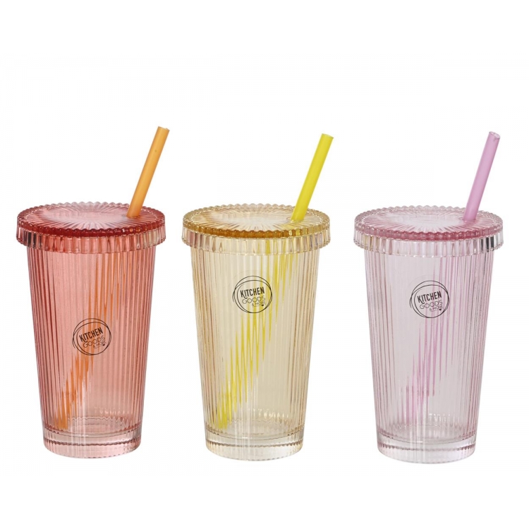 ΓΥΑΛΙΝΟ ΠΟΤΗΡΙ ΡΙΓΕ ΜΕ ΚΑΠΑΚΙ ΚΑΙ ΚΑΛΑΜΑΚΙ ΣΕ 3 ΧΡΩΜΑΤΑ KAEMINGK Γυαλί Φ0.09*Υ0.144