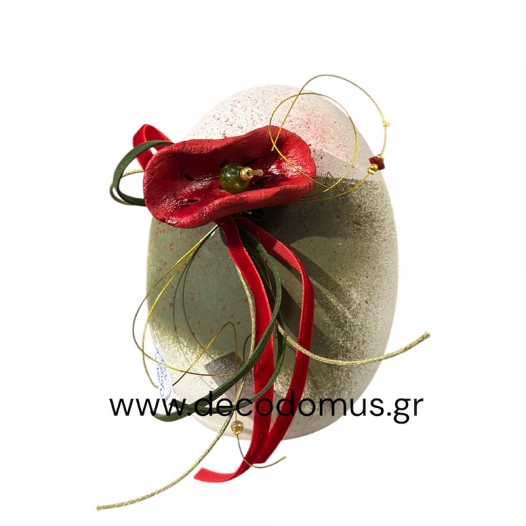 ΛΕΥΚΟ ΚΕΡΑΜΙΚΟ ΑΥΓΟ ΜΕ ΚΕΡΑΜΙΚΗ ΚΟΚΚΙΝΗ ΠΑΠΑΡΟΥΝΑ ΜΕΣΑΙΟ Κεραμικό Φ0.13*Υ0.095