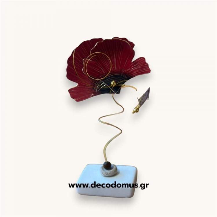 ΚΟΚΚΙΝΟ ΜΕΤΑΛΛΙΚΟ ΛΟΥΛΟΥΔΙ  ΣΕ ΜΑΡΜΑΡΙΝΗ ΒΑΣΗ Μέταλλο Μ0.07Π0.05Υ0.20