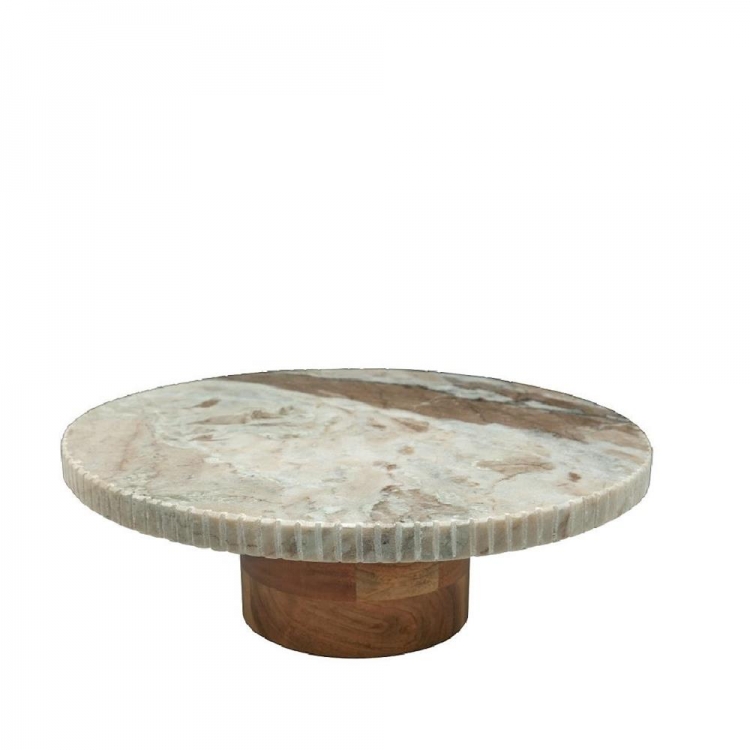 ΣΤΡΟΓΓΥΛΟ ΜΠΕΖ ΣΤΑΝΤ ΑΠΌ ΜΑΡΜΑΡΟ ΜΕ ΞΥΛΙΝΟ ΠΟΔΙ ΑΚΑΚΙΑΣ Φ36 Ξύλο Φ0.36*Υ0.115