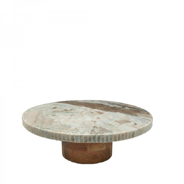 ΣΤΡΟΓΓΥΛΟ ΜΠΕΖ ΣΤΑΝΤ ΑΠΌ ΜΑΡΜΑΡΟ ΜΕ ΞΥΛΙΝΟ ΠΟΔΙ ΑΚΑΚΙΑΣ Φ30 Ξύλο Φ0.30*Υ0.09