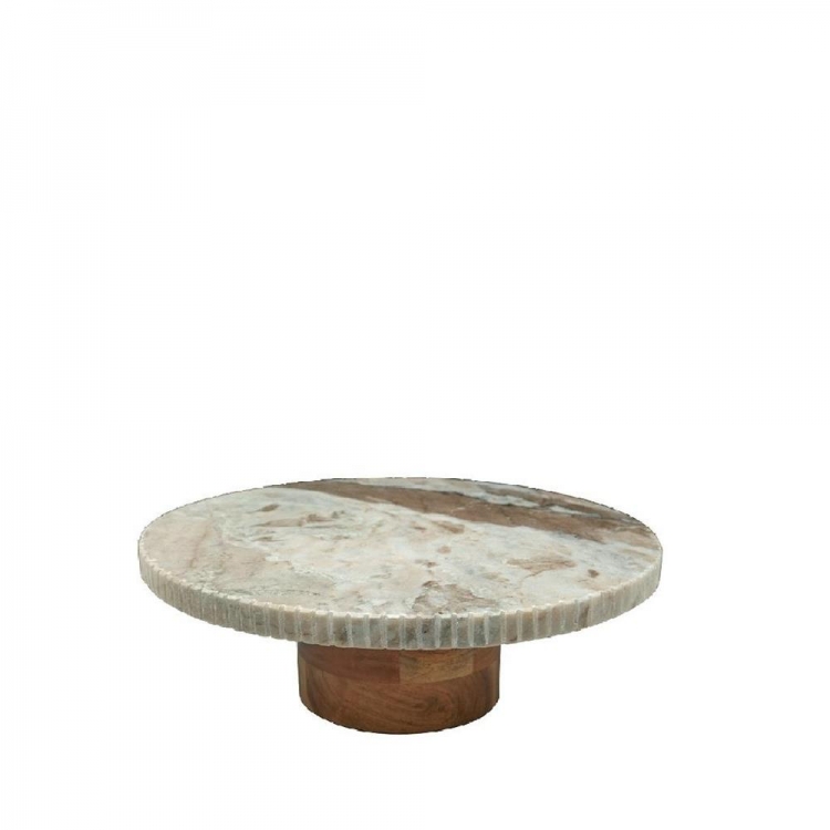 ΣΤΡΟΓΓΥΛΟ ΜΠΕΖ ΣΤΑΝΤ ΑΠΌ ΜΑΡΜΑΡΟ ΜΕ ΞΥΛΙΝΟ ΠΟΔΙ ΑΚΑΚΙΑΣ Φ25 Ξύλο Φ0.25*Υ0.075