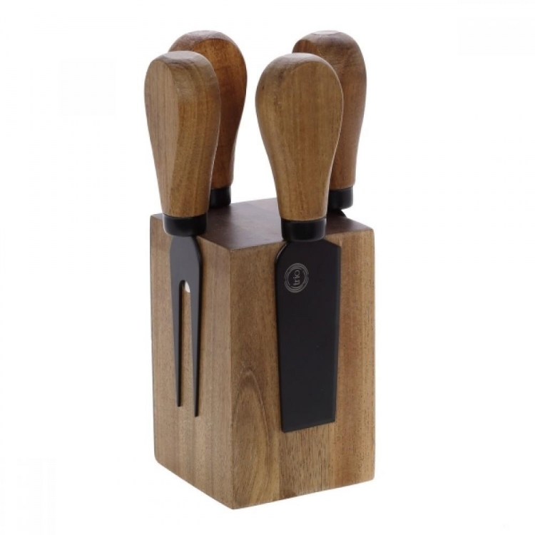 MICROBLOCK ΣΕΤ ΜΑΧΑΙΡΙΑ ΤΥΡΙΟΥ 5 ΤΕΜΑΧΙΩΝ ΜΕ ΒΑΣΗ ACACIA WOOD Ξύλο
