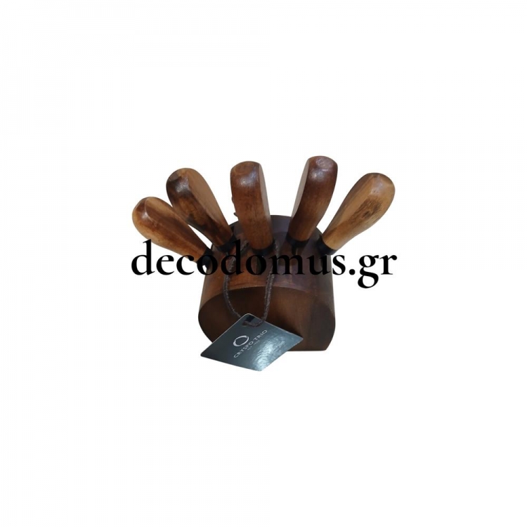 ΣΕΤ ΜΑΧΑΙΡΙΑ ΤΥΡΙΟΥ 5 ΤΕΜΑΧΙΩΝ ΣΕ ΣΤΡΟΓΓΥΛΗ ΒΑΣΗ ACACIA WOOD Ξύλο Μ0.17Π0.065Υ0.15