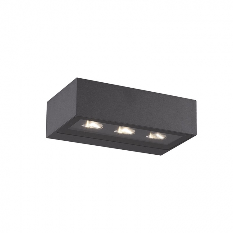 ΦΩΤΙΣΤΙΚΟ TOIXOY LED ΕΞΩΤΕΡΙΚΟΥ ΧΩΡΟΥ 3x4.5W 3000K ΓΡΑΦΙΤΗΣ ΑΣΥΜΜΕΤΡΗ ΓΩΝΙΑ ΔΕΣΜΗΣ IP54 Γυαλί Μ0.111Π0.205Υ0.06