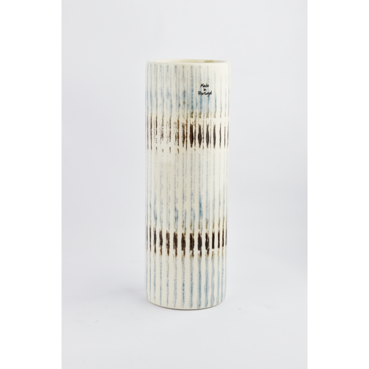 ΒΑΖΟ ΚΕΡΑΜΙΚΟ ΚΥΛΙΝΔΡΙΚΟ ΜΕ ΣΙΕΛ-ΓΚΡΙ-ΜΑΥΡΕΣ ΓΡΑΜΜΕΣ Made in Portugal - Kaemingk Κεραμικό Φ9ΧΗ26 ΕΚ.