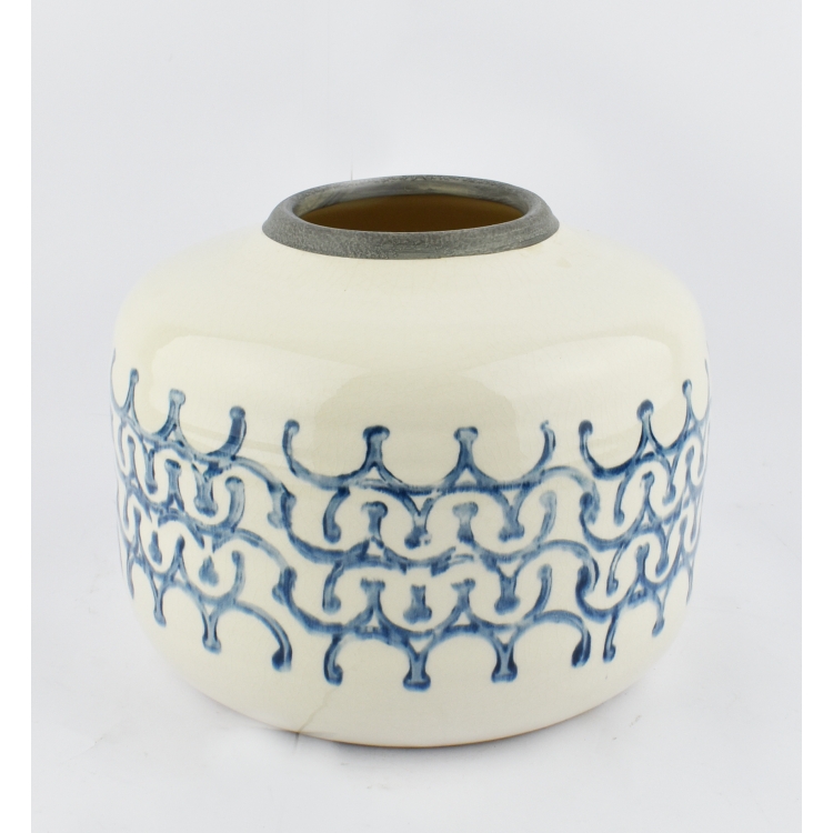 ΒΑΖΟ ΛΕΥΚΟ ΜΕ ΜΠΛΕ Kaemingk Κεραμικό Φ22,5*17