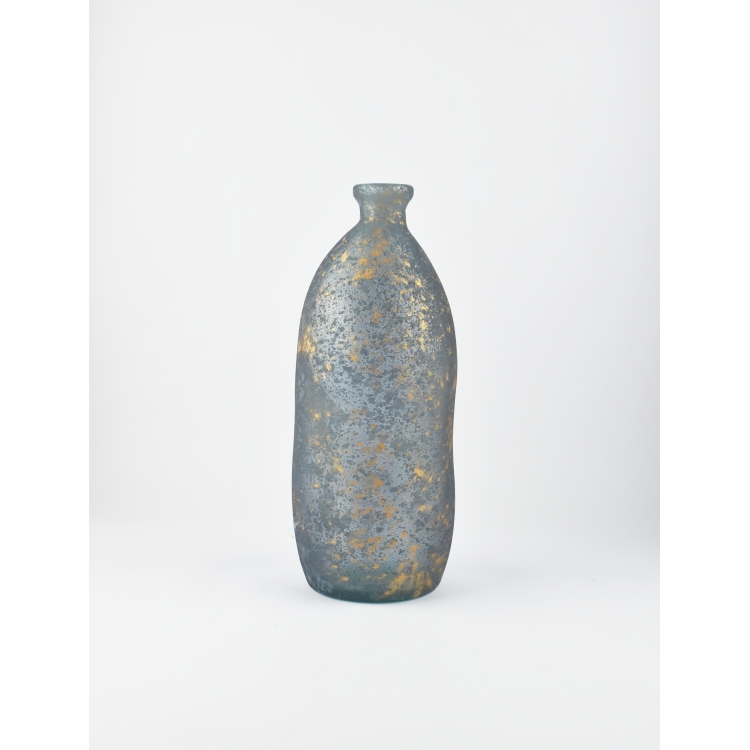 ΒΑΖΟ ΓΥΑΛΙΝΟ GREY/GOLD ΜΑΤ ΜΕΣΣΑΙΟ Hand made Blown Glass - Kaemingk Γυαλί Φ13*35