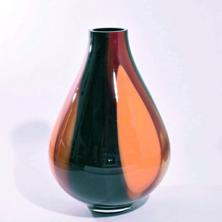 ΒΑΖΟ ΦΥΣΗΤΟ ΧΕΙΡΟΠΟΙΗΤΟ ΜΑΥΡΟ ΜΕ ΚΟΚΚΙΝΟ ΚΑΙ ΠΟΡΤΟΚΑΛΙ Γυαλί Φ28*46