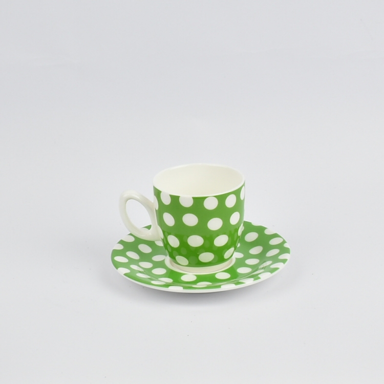 ΠΟΤΗΡΙ ΚΑΦΕ ΣΕΤ6 ΠΡΑΣΙΝΟ ΜΕ ΑΣΠΡΕΣ ΒΟΥΛΕΣ Πορσελάνη 6Χ8,5Χ6