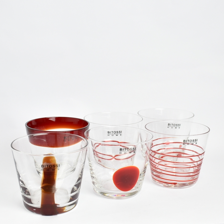 ΠΟΤΗΡΙ ΟΥΙΣΚΙ ΧΕΙΡΟΠΟΙΗΤΟ ΦΥΣΗΤΟ ΚΟΚΚΙΝΟ ΓΥΑΛΙ BITOSSI 6 ΔΙΑΦΟΡΕΤΙΚΑ ΣΧΕΔΙΑ ΣΕΤ 6 ΤΜΧ Φυσητό γυαλί Φ9,5Χ8,5Υ