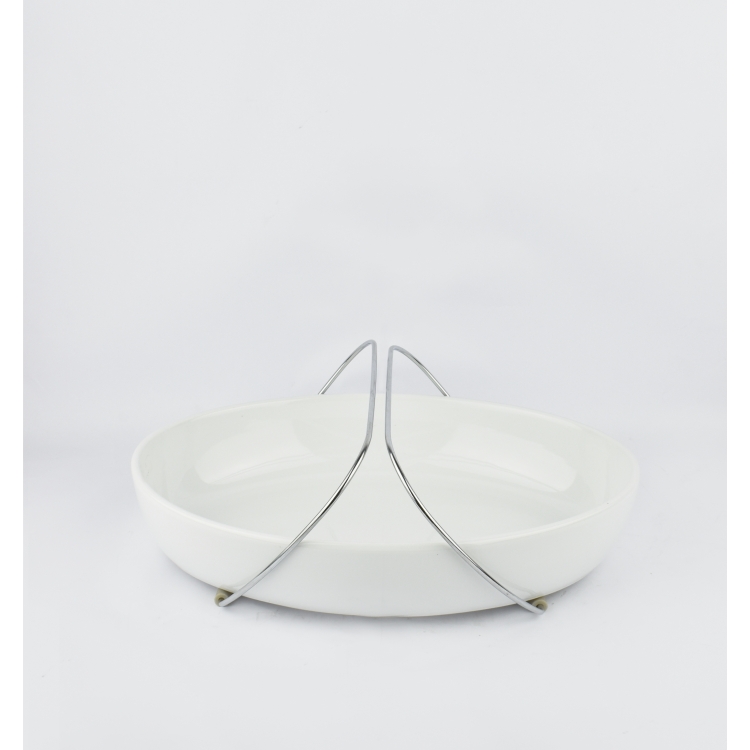 ΠΥΡΙΜΑΧΟ ΣΕΡΒΙΡΙΣΜΑΤΟΣ ΟΒΑΛ ΜΕ ΙΝΟΧ ΒΑΣΗ Πορσελάνη 35*24.5*8