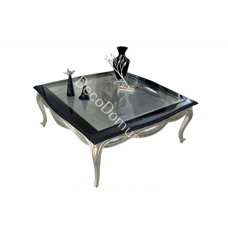 ΤΡΑΠΕΖΙ ΣΑΛΟΝΙΟΥ ΣΚΑΛΙΣΤΟ ΜΑΥΡΗ ΛΑΚΑ & ΦΥΛΛΟ ΑΣΗΜΙ Ξύλο 120*120*50