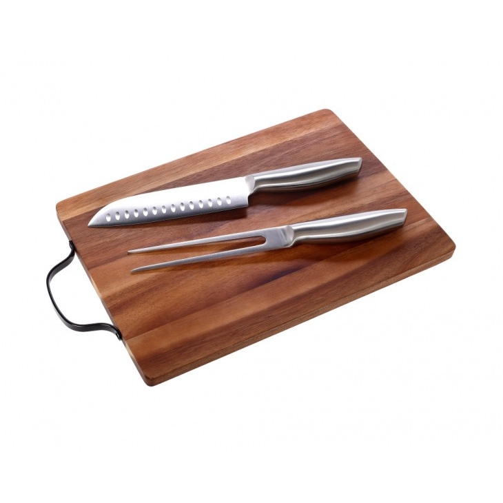 ΞΥΛΟ ΚΟΠΗΣ ΚΑΙ ΜΑΧΑΙΡΙ ΚΑΙ ΠΙΡΟΥΝΑ SANTOKU ACACIA Inox 25*41*2