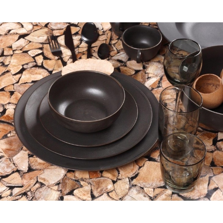 Σερβίτσιο Πιάτα Φαγητού (Σετ 20Τμχ) Black Matte Πορσελάνη