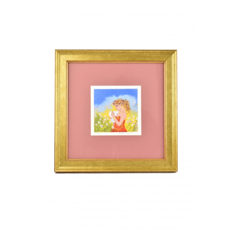 ΠΙΝΑΚΑΣ ΠΡΩΤΟΤΥΠΟ ΑΡΙΘΜΗΜΕΝΟ ΑΝΤΙΓΡΑΦΟ ΤΟΥ ΣΤΑΘΟΠΟΥΛΟΥ ΓΥΝΑΙΚΑ ΠΕΡΙΣΤΕΡΙ ΧΡΥΣΗ ΚΟΡΝΙΖΑ ΜΕ ΡΟΖ ΦΟΝΤΟ Ξύλο 42*42