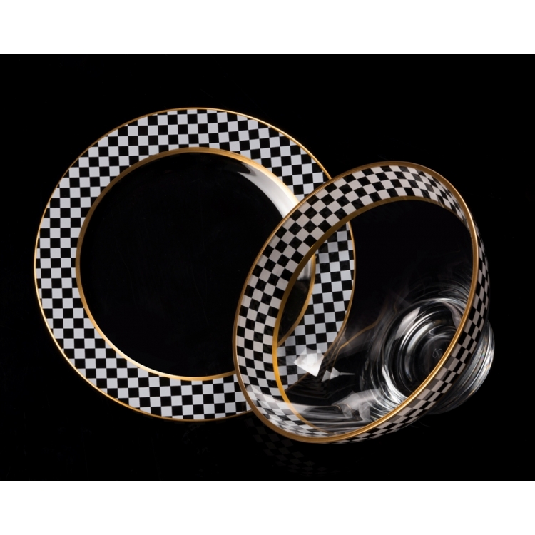 ΠΙΑΤΕΛΑ ΚΡΥΣΤΑΛΛΙΝΗ ΓΕΩΜΕΤΡΙΚΑ ΣΧΕΔΙΑ ΑΣΠΟ ΜΑΥΡΟ ΧΡΥΣΟ Κρύσταλλο Φ26Χ14,5