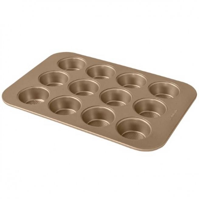 BRANDANI ΦΟΡΜΑ ΓΙΑ 12 MUFFINS ΑΝΤΙΚΟΛΛΗΤΙΚΗ ΧΡΥΣΗ Αλουμίνιο 40*28*3Υ