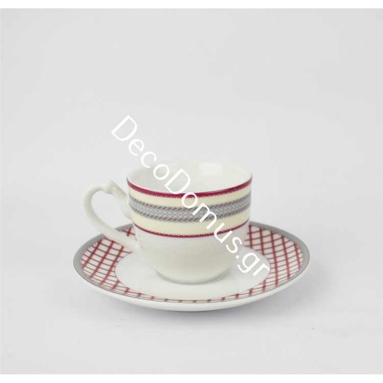 ΣΕΤ ΚΑΦΕ ΑΣΠΡΟ ΜΕ ΜΠΟΡΝΤΟ 6 ΤΜΧ Πορσελάνη Φ6.5*6