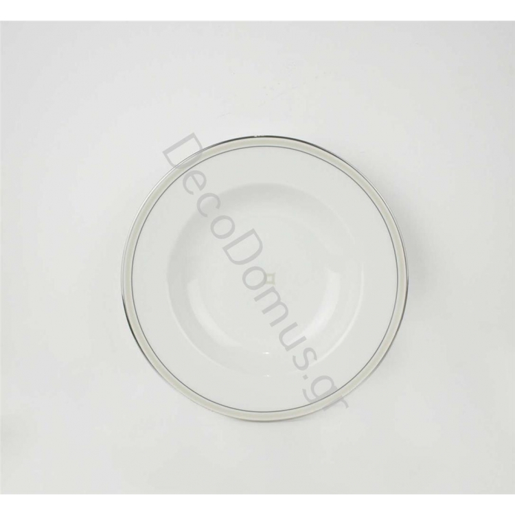 ΠΙΑΤΟ ΒΑΘΥ ΜΕ ΑΣΗΜΙ-ΛΕΥΚΗ ΡΙΓΑ ΚΑΙ ΟΙΚΟΣΗΜΟ ΣΕΤ 6 ΤΜΧ Πορσελάνη Φ22