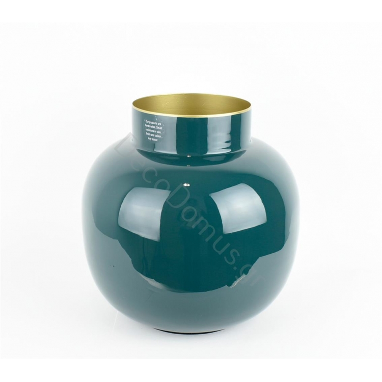 ΒΑΖΟ ΣΤΡΟΓΓΥΛΟ ΣΚΟΥΡΟ ΠΡΑΣΙΝΟ ΜΕ ΕΣΩΤΕΡΙΚΟ ΧΡΥΣΟ Μέταλλο Φ25xh25